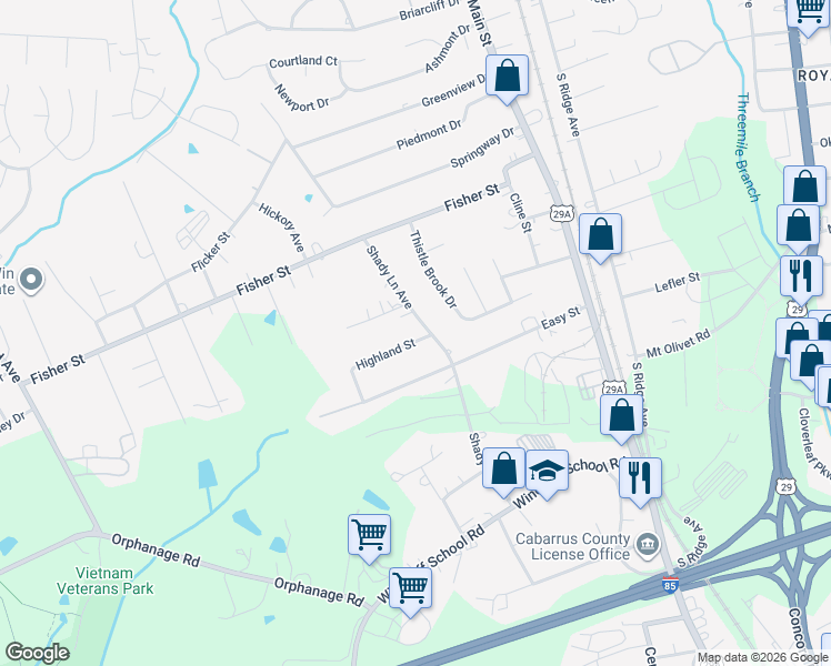 map of restaurants, bars, coffee shops, grocery stores, and more near 2628 Shady Lane Avenue in Concord
