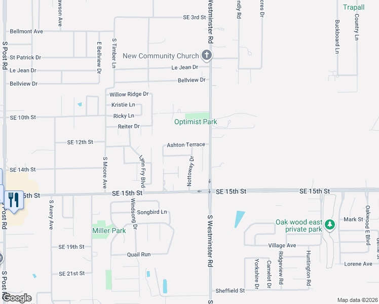 map of restaurants, bars, coffee shops, grocery stores, and more near 10833 Ohara Lane in Midwest City