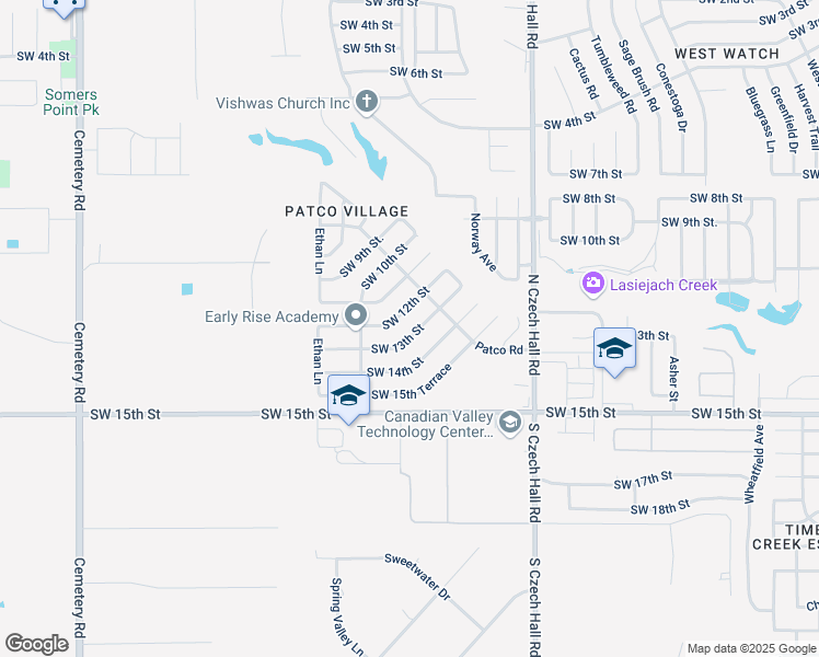 map of restaurants, bars, coffee shops, grocery stores, and more near 12319 Southwest 13th Street in Yukon