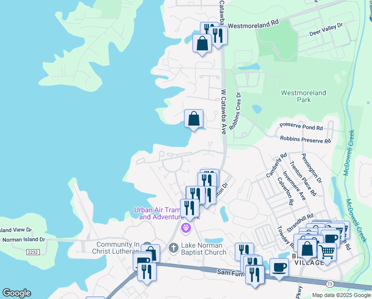 map of restaurants, bars, coffee shops, grocery stores, and more near 18767 Vineyard Point Lane in Cornelius