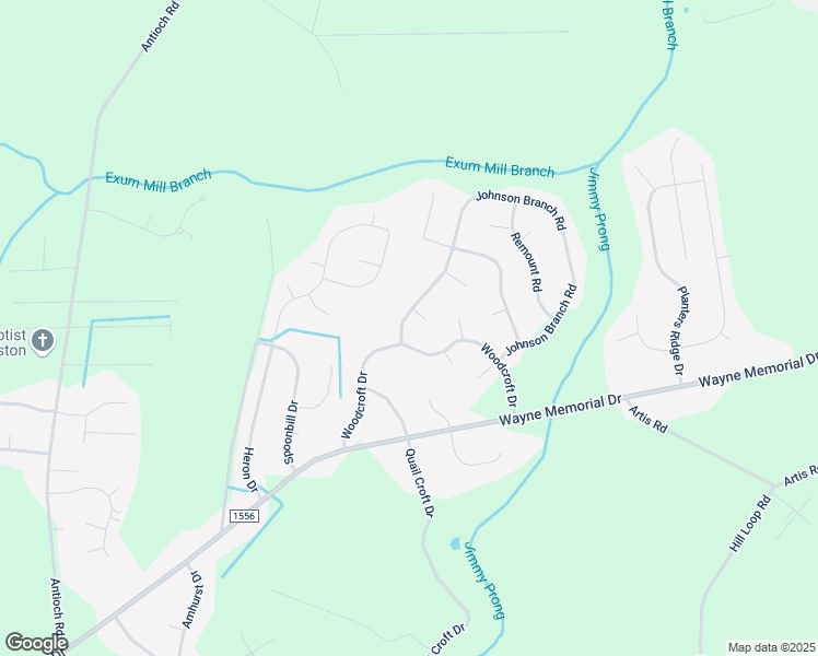 map of restaurants, bars, coffee shops, grocery stores, and more near 102 Johnson Branch Road in Goldsboro