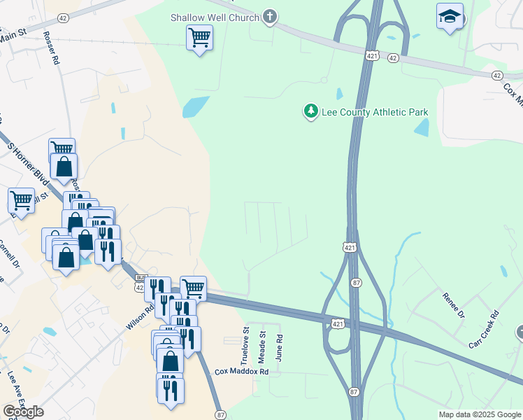 map of restaurants, bars, coffee shops, grocery stores, and more near 140 Coralberry Circle in Sanford