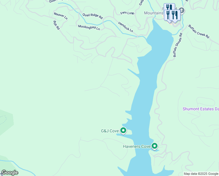 map of restaurants, bars, coffee shops, grocery stores, and more near 181 Highland Heights in Lake Lure