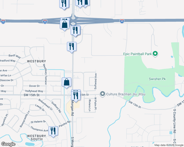 map of restaurants, bars, coffee shops, grocery stores, and more near 9608 Blue Bonnet Place in Oklahoma City