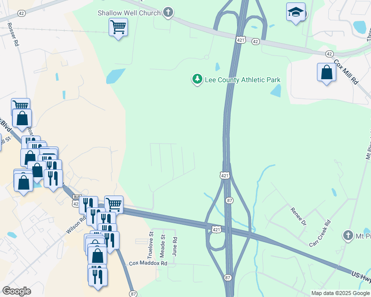 map of restaurants, bars, coffee shops, grocery stores, and more near 71 Alder Lane in Sanford