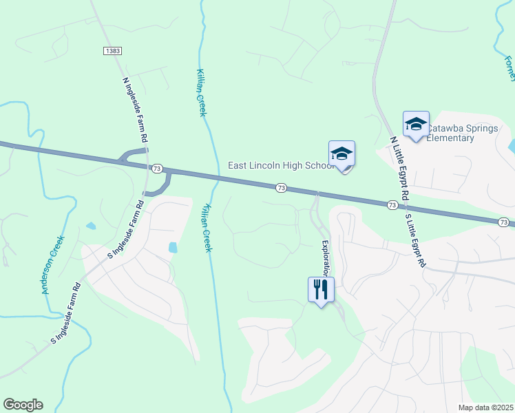 map of restaurants, bars, coffee shops, grocery stores, and more near 433 Broadleaf Drive in Stanley