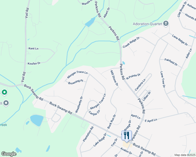 map of restaurants, bars, coffee shops, grocery stores, and more near 414 Morgan Trace Lane in Goldsboro