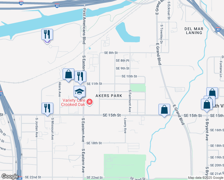 map of restaurants, bars, coffee shops, grocery stores, and more near 2117 Southeast 12th Street in Oklahoma City