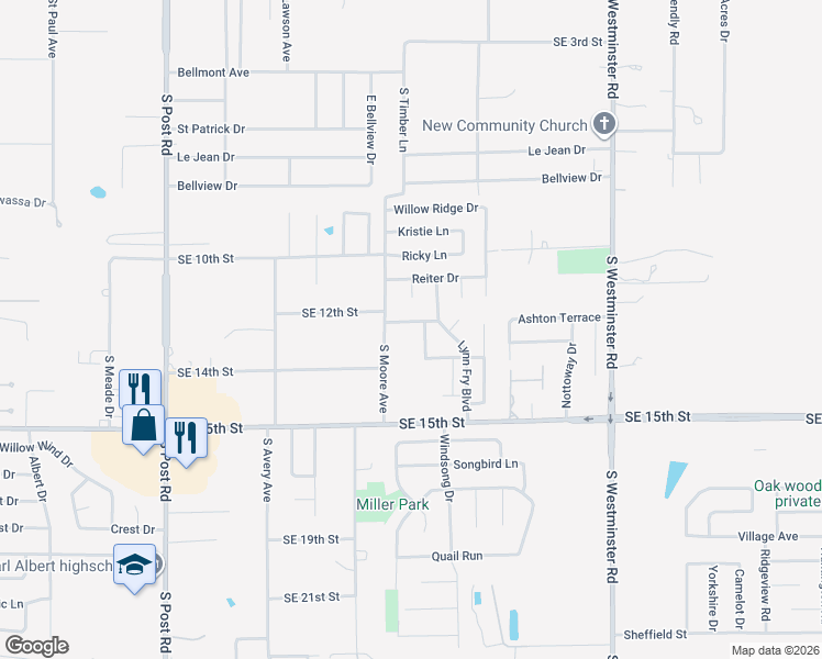 map of restaurants, bars, coffee shops, grocery stores, and more near 10516 Herbert Drive in Midwest City