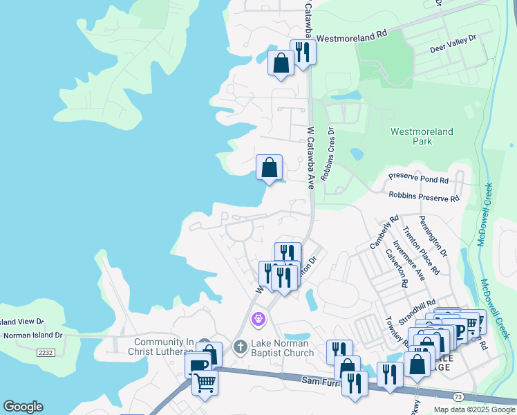 map of restaurants, bars, coffee shops, grocery stores, and more near 18773 Vineyard Point Lane in Cornelius