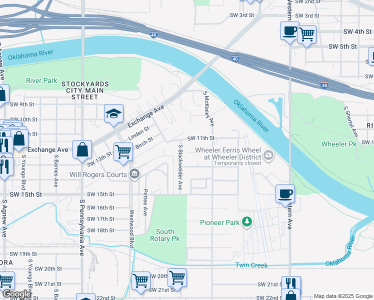 map of restaurants, bars, coffee shops, grocery stores, and more near 1448 Southwest 12th Street in Oklahoma City