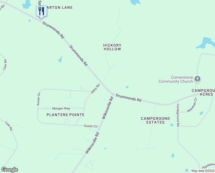 map of restaurants, bars, coffee shops, grocery stores, and more near 3850 Drummonds Road in Drummonds