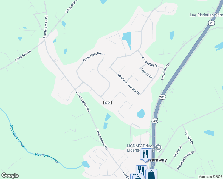 map of restaurants, bars, coffee shops, grocery stores, and more near 2021 Owls Nest Road in Sanford