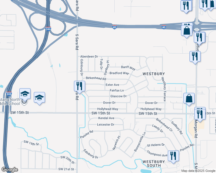 map of restaurants, bars, coffee shops, grocery stores, and more near 10340 Exter Avenue in Yukon