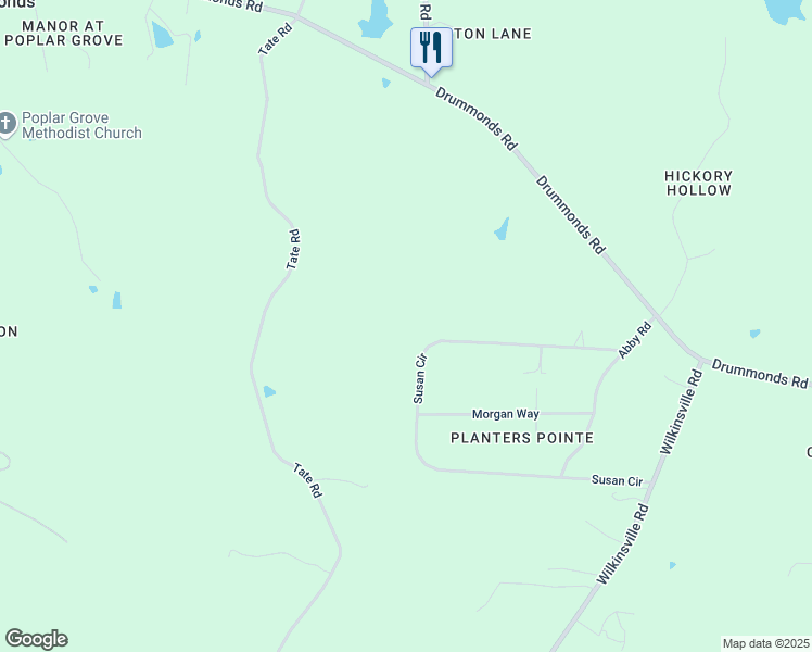map of restaurants, bars, coffee shops, grocery stores, and more near 781 Susan Circle in Drummonds