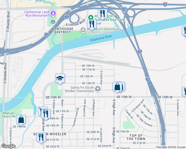 map of restaurants, bars, coffee shops, grocery stores, and more near 714 Southeast 12th Street in Oklahoma City