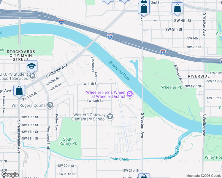 map of restaurants, bars, coffee shops, grocery stores, and more near 1300 Southwest 12th Street in Oklahoma City