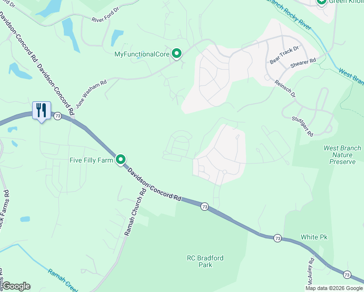 map of restaurants, bars, coffee shops, grocery stores, and more near 17124 Davidson-Concord Road in Davidson