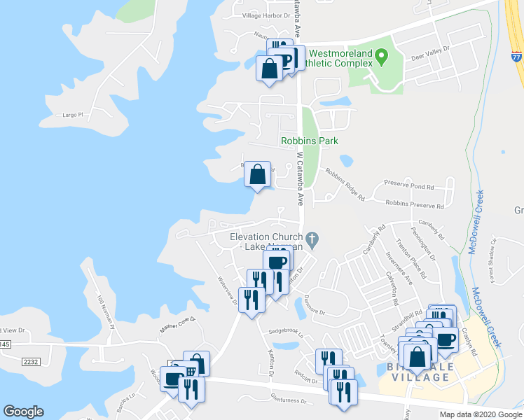 map of restaurants, bars, coffee shops, grocery stores, and more near 18875 Vineyard Point Lane in Cornelius