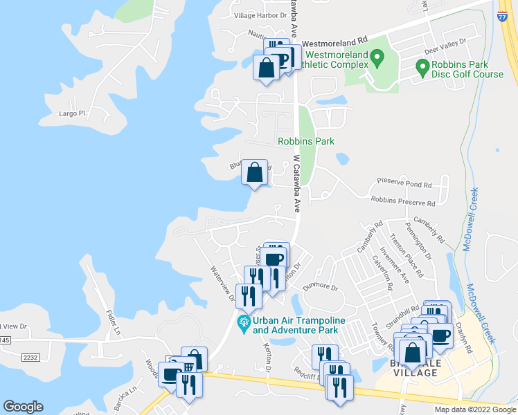 map of restaurants, bars, coffee shops, grocery stores, and more near in Cornelius