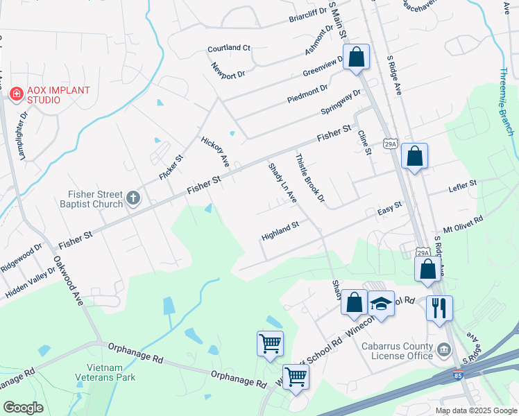 map of restaurants, bars, coffee shops, grocery stores, and more near 408 Ludwig Street in Concord