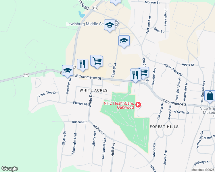 map of restaurants, bars, coffee shops, grocery stores, and more near 151 Turner Drive in Lewisburg