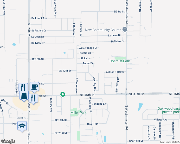 map of restaurants, bars, coffee shops, grocery stores, and more near 1204 Lynn Fry Boulevard in Oklahoma City