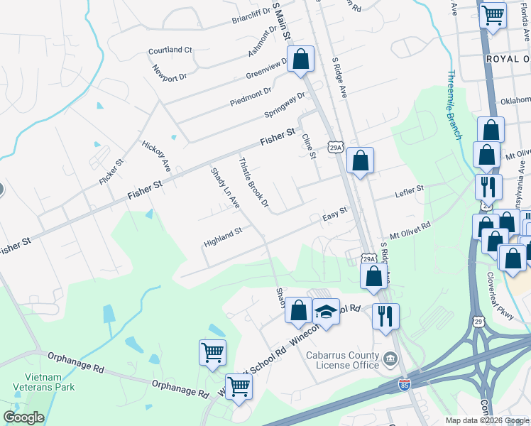 map of restaurants, bars, coffee shops, grocery stores, and more near 2692 Thistle Brook Drive in Concord