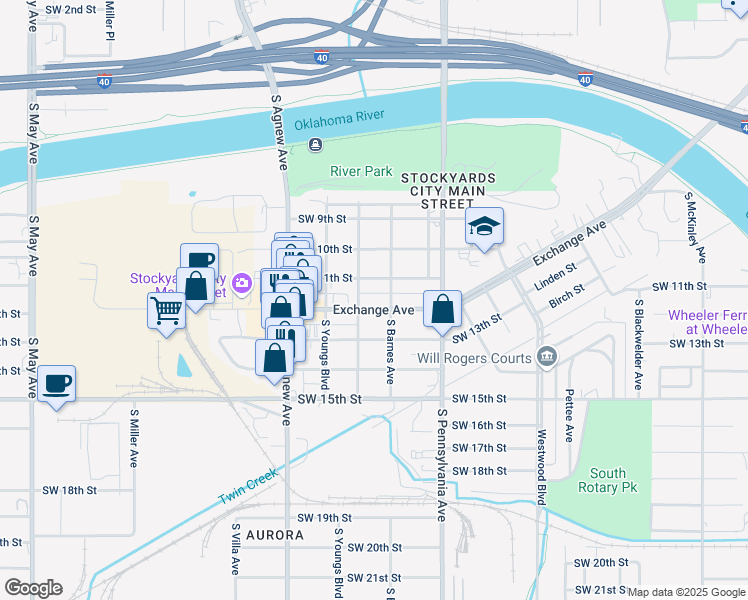 map of restaurants, bars, coffee shops, grocery stores, and more near 2010 Exchange Avenue in Oklahoma City
