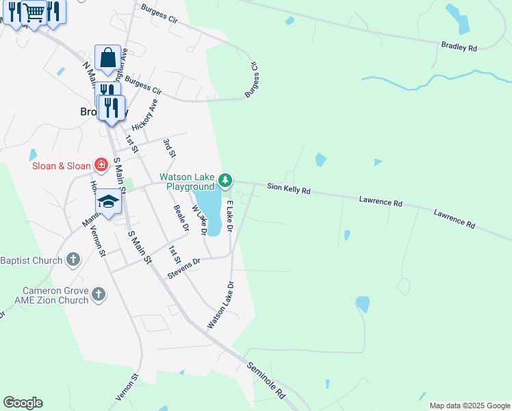 map of restaurants, bars, coffee shops, grocery stores, and more near 320 Watson Lake Drive in Broadway