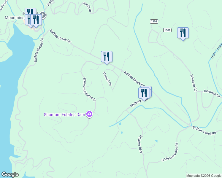 map of restaurants, bars, coffee shops, grocery stores, and more near 104 Wills Way in Lake Lure