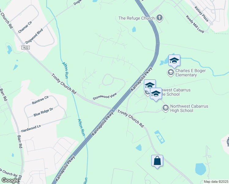 map of restaurants, bars, coffee shops, grocery stores, and more near 2619 Stonewood View in Kannapolis