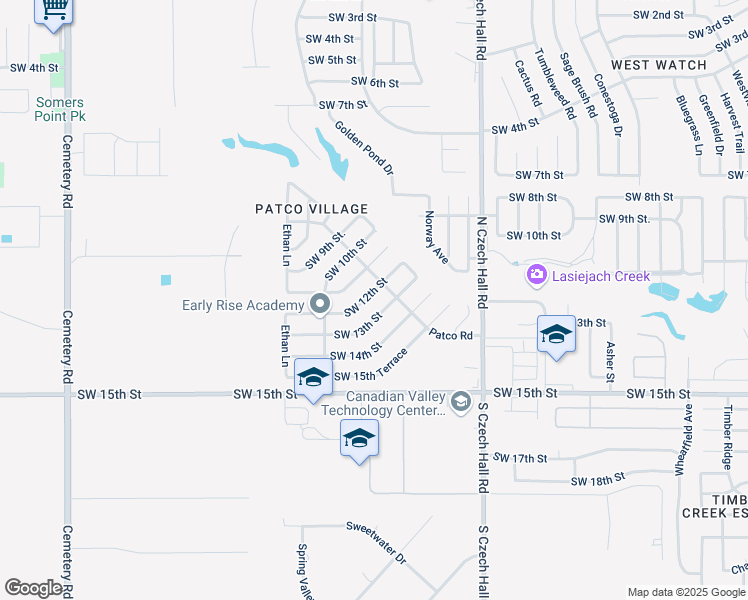 map of restaurants, bars, coffee shops, grocery stores, and more near 12319 Southwest 13th Street in Yukon