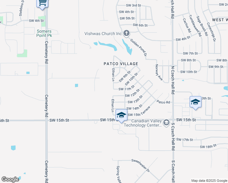 map of restaurants, bars, coffee shops, grocery stores, and more near 12528 Southwest 11th Street in Yukon