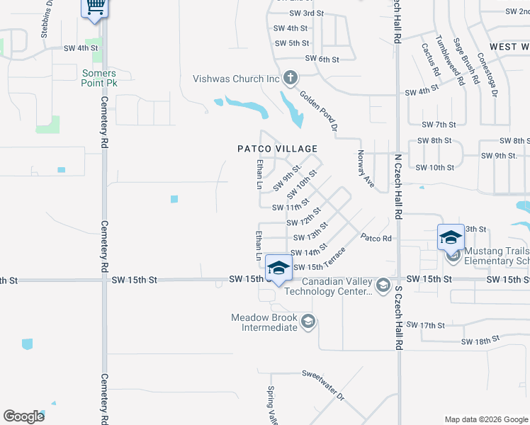 map of restaurants, bars, coffee shops, grocery stores, and more near 12524 Southwest 11th Street in Yukon