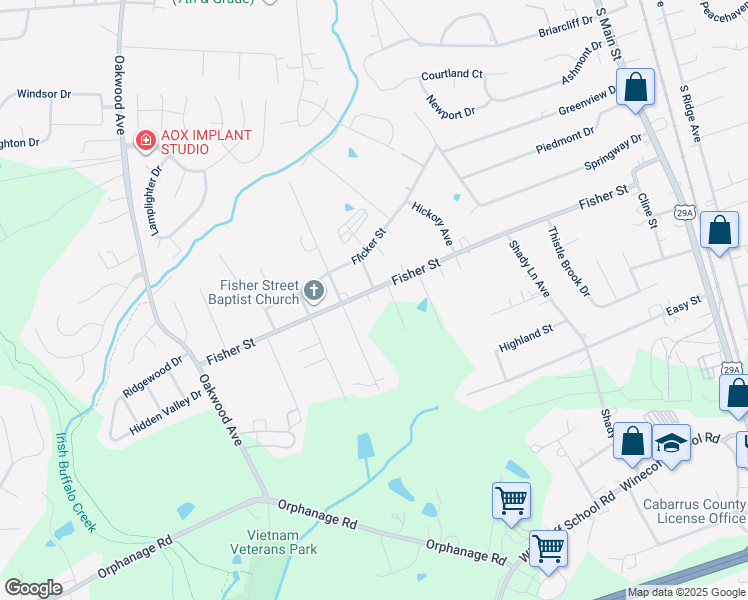 map of restaurants, bars, coffee shops, grocery stores, and more near 713 Fisher Street in Concord