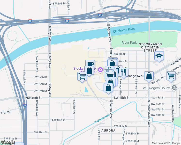 map of restaurants, bars, coffee shops, grocery stores, and more near 2501 Exchange Avenue in Oklahoma City
