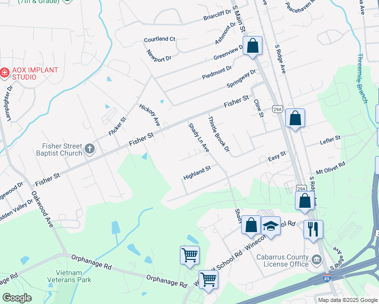 map of restaurants, bars, coffee shops, grocery stores, and more near 404 Ludwig Avenue in Concord