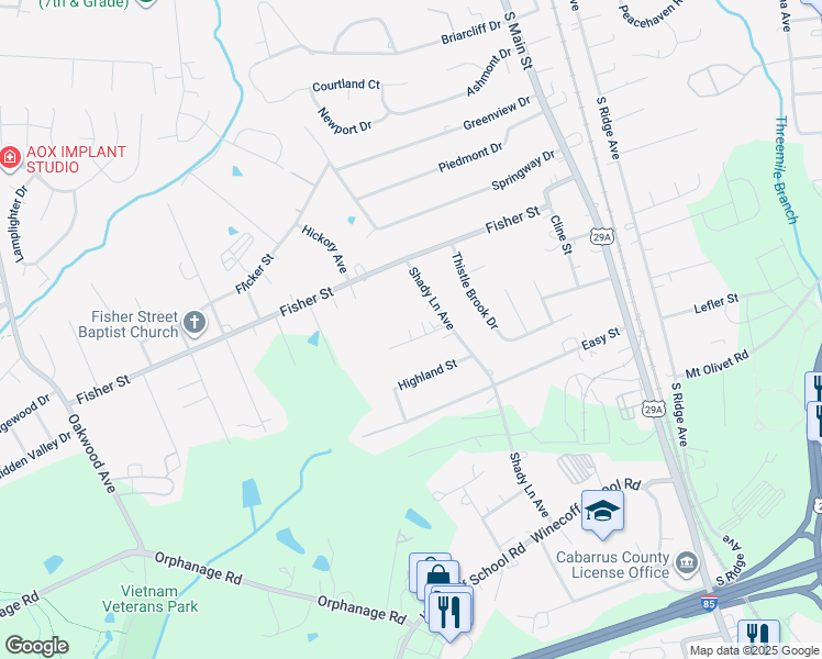map of restaurants, bars, coffee shops, grocery stores, and more near 404 Ludwig Avenue in Concord