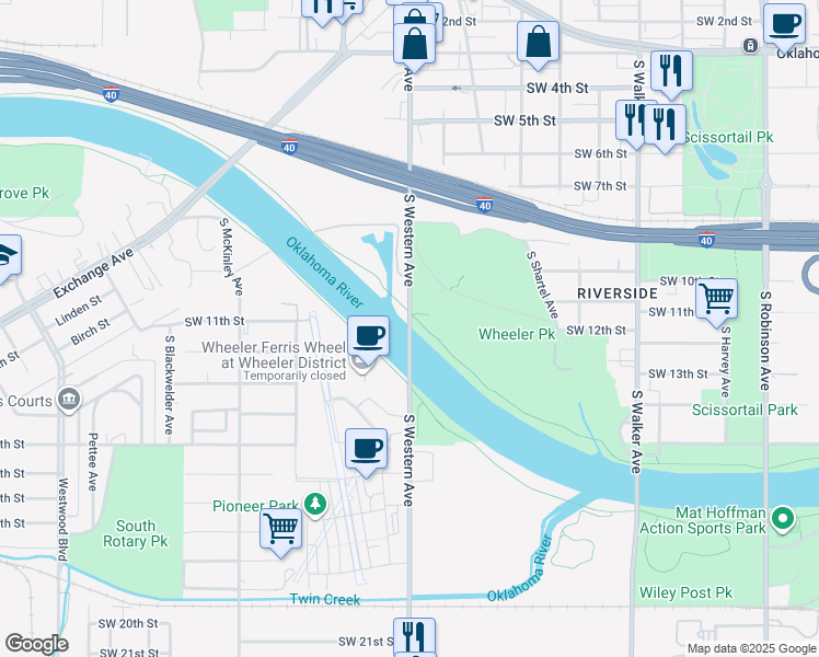 map of restaurants, bars, coffee shops, grocery stores, and more near 1130-1198 S Western Ave in Oklahoma City