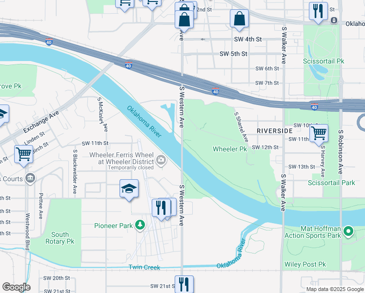 map of restaurants, bars, coffee shops, grocery stores, and more near 1130-1198 S Western Ave in Oklahoma City