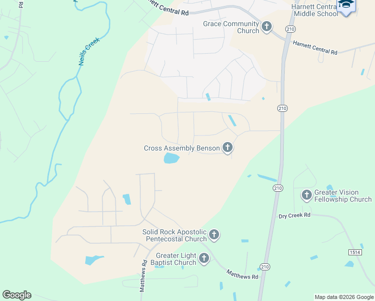 map of restaurants, bars, coffee shops, grocery stores, and more near 213 Winding Creek Drive in Lillington