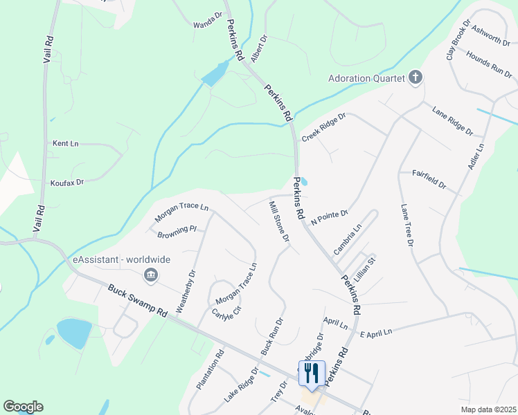 map of restaurants, bars, coffee shops, grocery stores, and more near 204 Olde Mill Creek Drive in Goldsboro