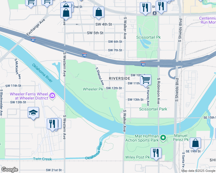 map of restaurants, bars, coffee shops, grocery stores, and more near 608 Southwest 11th Street in Oklahoma City