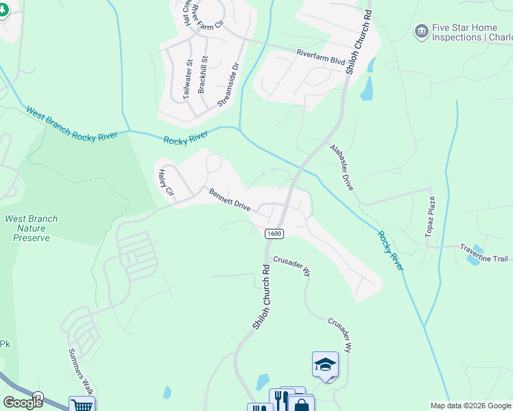 map of restaurants, bars, coffee shops, grocery stores, and more near 10824 Clark Street in Davidson