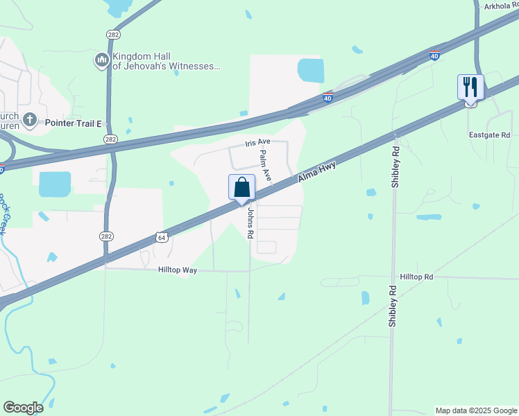 map of restaurants, bars, coffee shops, grocery stores, and more near 4510 Alma Highway in Van Buren