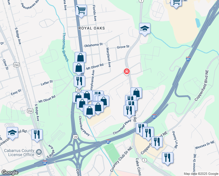 map of restaurants, bars, coffee shops, grocery stores, and more near 235 Bishop Lane in Concord