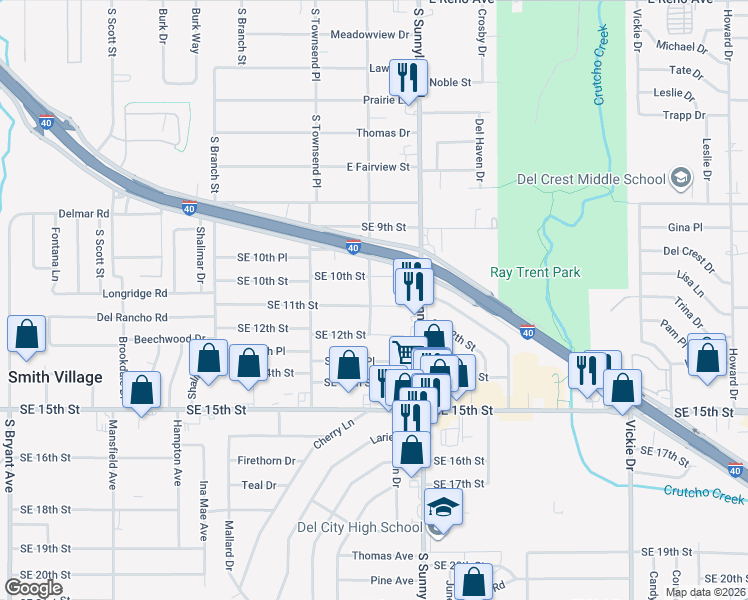 map of restaurants, bars, coffee shops, grocery stores, and more near 4106 Southeast 10th Street in Del City
