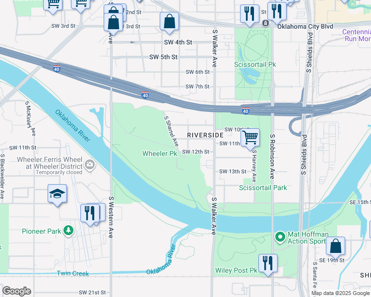 map of restaurants, bars, coffee shops, grocery stores, and more near 1225 South Lee Avenue in Oklahoma City