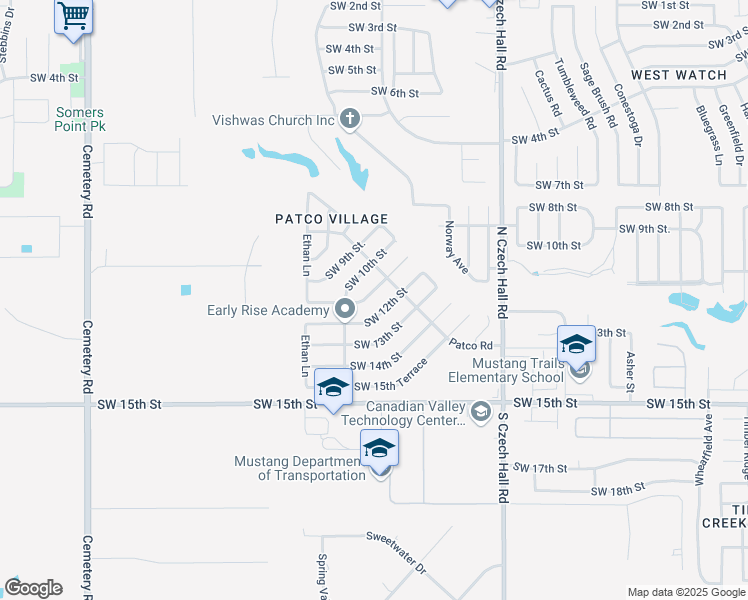 map of restaurants, bars, coffee shops, grocery stores, and more near 12320 Southwest 11th Street in Yukon